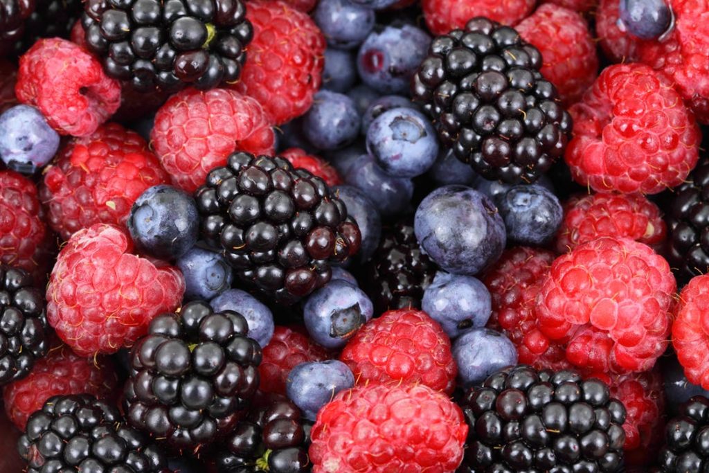 blueberries, blackberries and raspberries