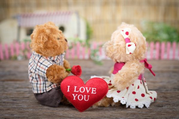 two teddy bears facing eachother with a love heart in the middle to represent your child's love language