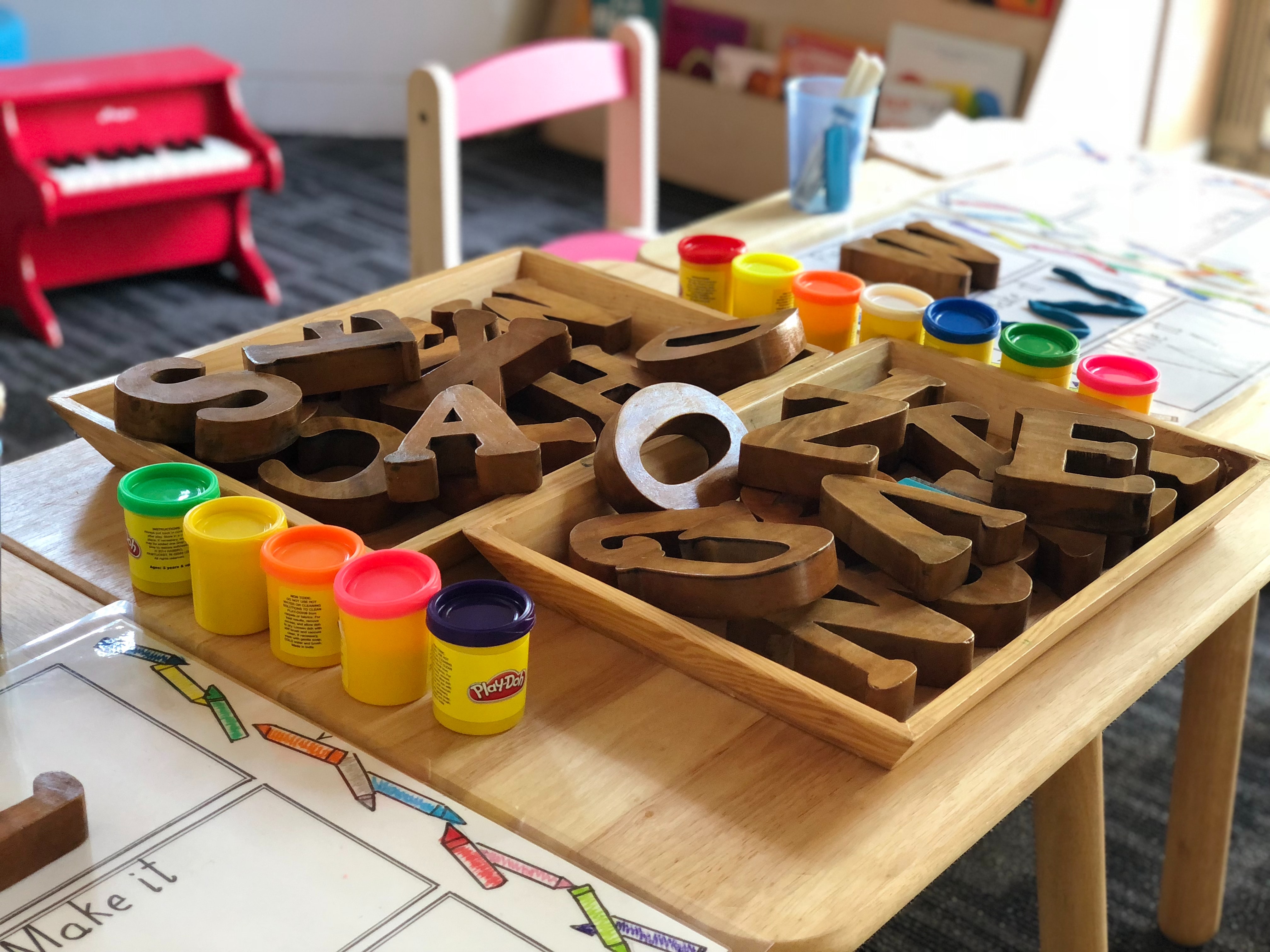 wooden letters in a classroom