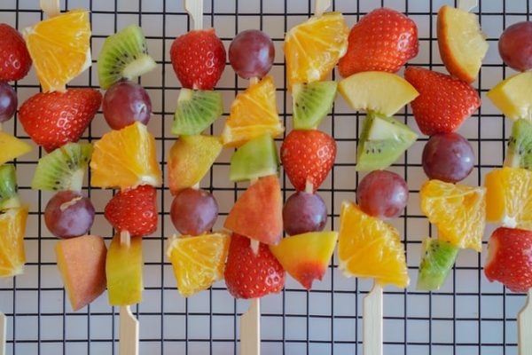 fruit skewers to represent packed lunch ideas